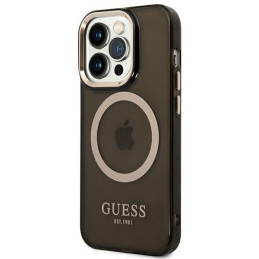 Guess Gold Outline permatomas MagSafe dėklas, skirtas iPhone 14 Pro Max - juodas