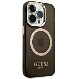 Guess Gold Outline permatomas MagSafe dėklas, skirtas iPhone 14 Pro Max - juodas