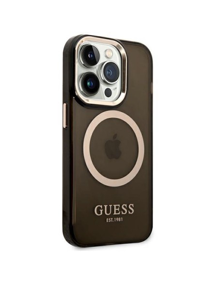 Guess Gold Outline permatomas MagSafe dėklas, skirtas iPhone 14 Pro Max - juodas Guess Gold Outline permatomas MagSafe dėklas, skirtas iPhone 14 Pro Max - juodas