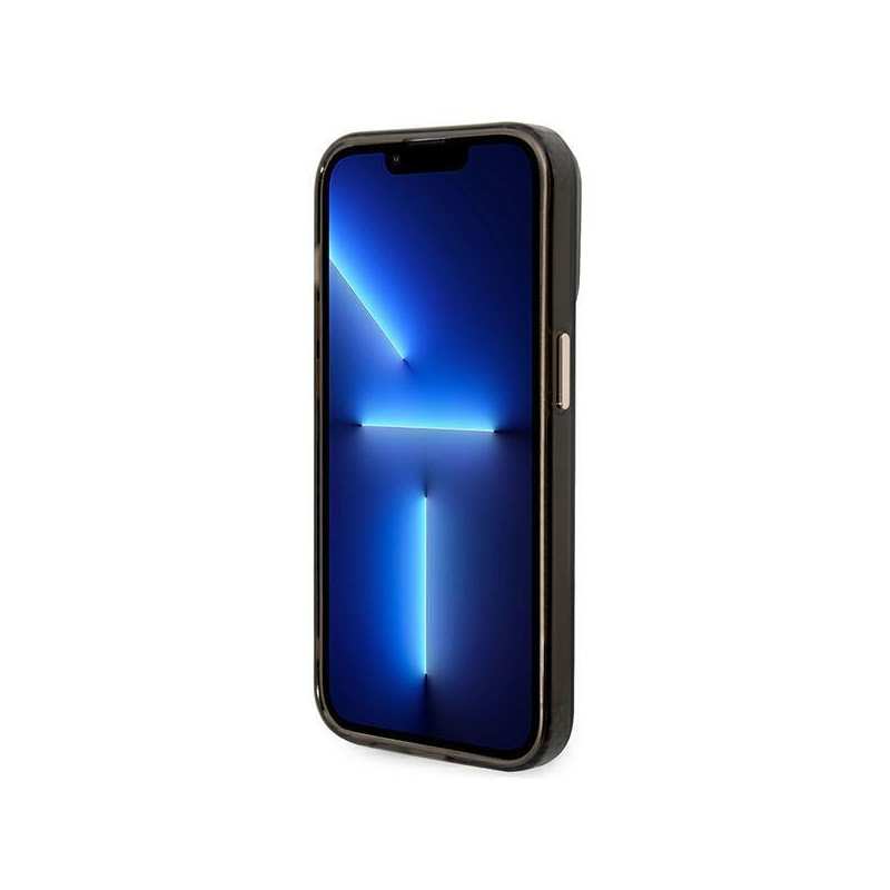 Guess Gold Outline permatomas MagSafe dėklas, skirtas iPhone 14 Pro Max - juodas