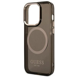 Guess Gold Outline permatomas MagSafe dėklas, skirtas iPhone 14 Pro Max - juodas