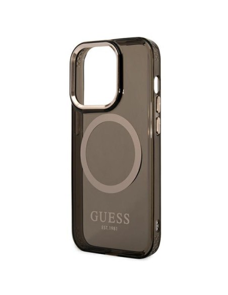 Guess Gold Outline permatomas MagSafe dėklas, skirtas iPhone 14 Pro Max - juodas Guess Gold Outline permatomas MagSafe dėklas, skirtas iPhone 14 Pro Max - juodas