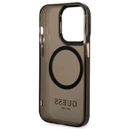 Guess Gold Outline permatomas MagSafe dėklas, skirtas iPhone 14 Pro Max - juodas