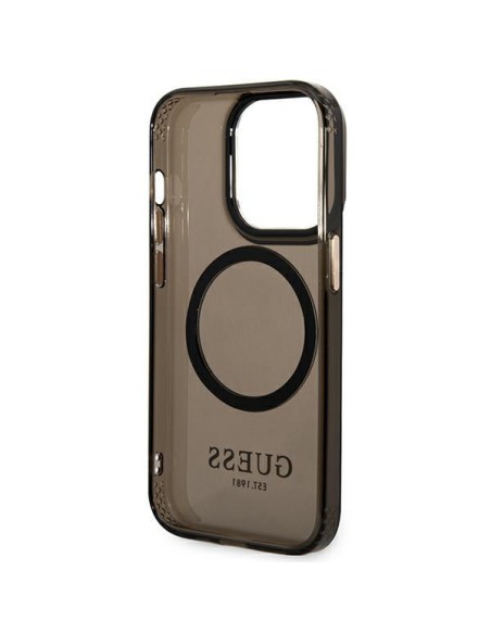 Guess Gold Outline permatomas MagSafe dėklas, skirtas iPhone 14 Pro Max - juodas Guess Gold Outline permatomas MagSafe dėklas, skirtas iPhone 14 Pro Max - juodas