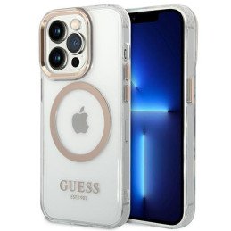Guess Metal Outline MagSafe dėklas iPhone 14 Pro Max - auksinis