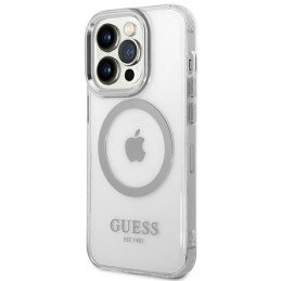 Guess Metal Outline MagSafe dėklas, skirtas iPhone 14 Pro Max - sidabrinis