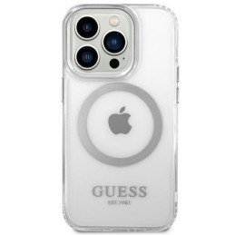 Guess Metal Outline MagSafe dėklas, skirtas iPhone 14 Pro Max - sidabrinis