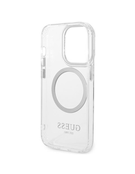 Guess Metal Outline MagSafe dėklas, skirtas iPhone 14 Pro Max - sidabrinis Guess Metal Outline MagSafe dėklas, skirtas iPhone 14 Pro Max - sidabrinis