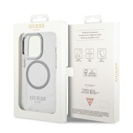 Guess Metal Outline MagSafe dėklas, skirtas iPhone 14 Pro Max - sidabrinis
