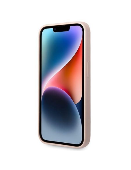 Guess Silicone Logo Plate MagSafe dėklas iPhone 14 Pro Max - rožinis