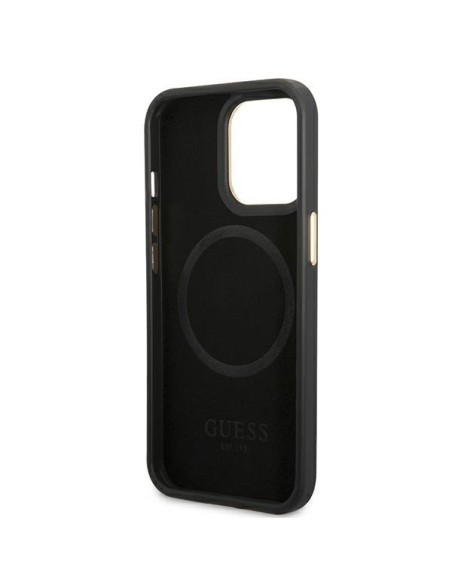 Guess 4G Logo Plate MagSafe dėklas, skirtas iPhone 14 Pro Max - juodas Guess 4G Logo Plate MagSafe dėklas, skirtas iPhone 14 Pro Max - juodas