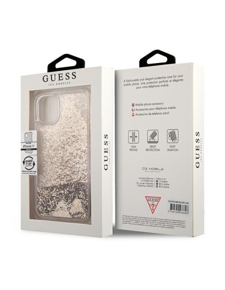 Guess Glitter Charms dėklas, skirtas iPhone 11 / Xr - auksinis Guess Glitter Charms dėklas, skirtas iPhone 11 / Xr - auksinis