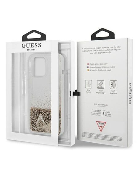 Guess Glitter Charms dėklas iPhone 14 Pro - auksinis Guess Glitter Charms dėklas iPhone 14 Pro - auksinis