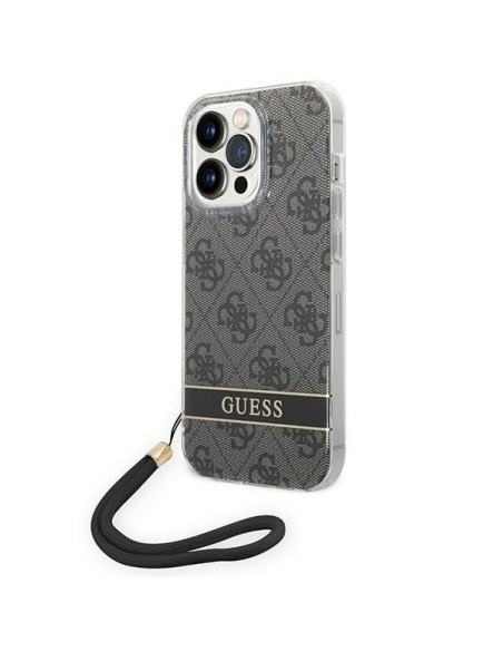 Guess 4G Print Strap dėklas iPhone 14 Pro - juodas