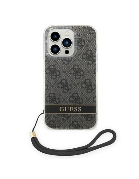 Guess 4G Print Strap dėklas iPhone 14 Pro - juodas