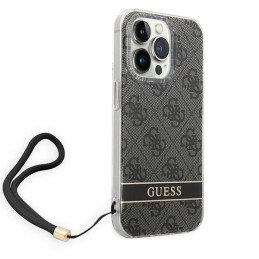Guess 4G Print Strap dėklas iPhone 14 Pro - juodas