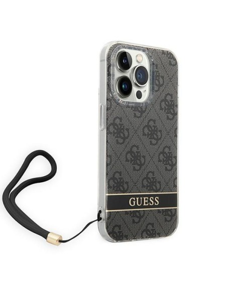 Guess 4G Print Strap dėklas iPhone 14 Pro - juodas