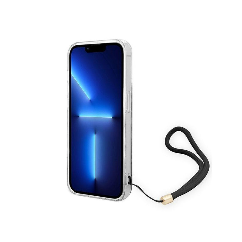 Guess 4G Print Strap dėklas iPhone 14 Pro - juodas