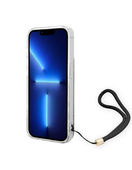 Guess 4G Print Strap dėklas iPhone 14 Pro - juodas