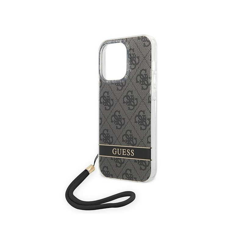 Guess 4G Print Strap dėklas iPhone 14 Pro - juodas