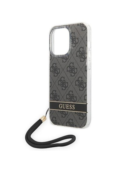 Guess 4G Print Strap dėklas iPhone 14 Pro - juodas