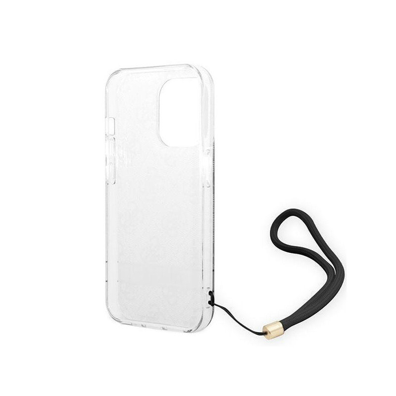 Guess 4G Print Strap dėklas iPhone 14 Pro - juodas