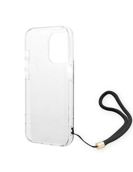 Guess 4G Print Strap dėklas iPhone 14 Pro - juodas