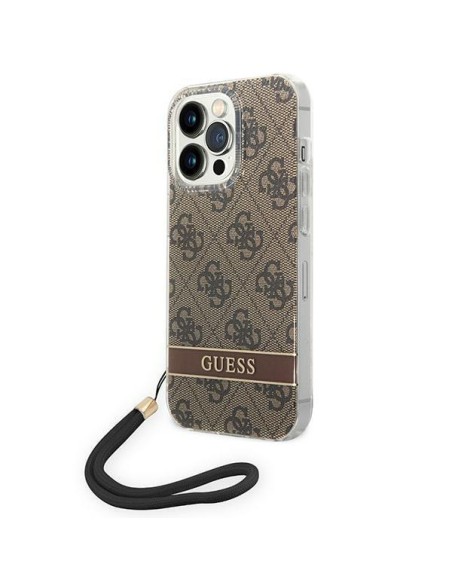 Guess 4G Print Strap dėklas iPhone 14 Pro - rudas Guess 4G Print Strap dėklas iPhone 14 Pro - rudas