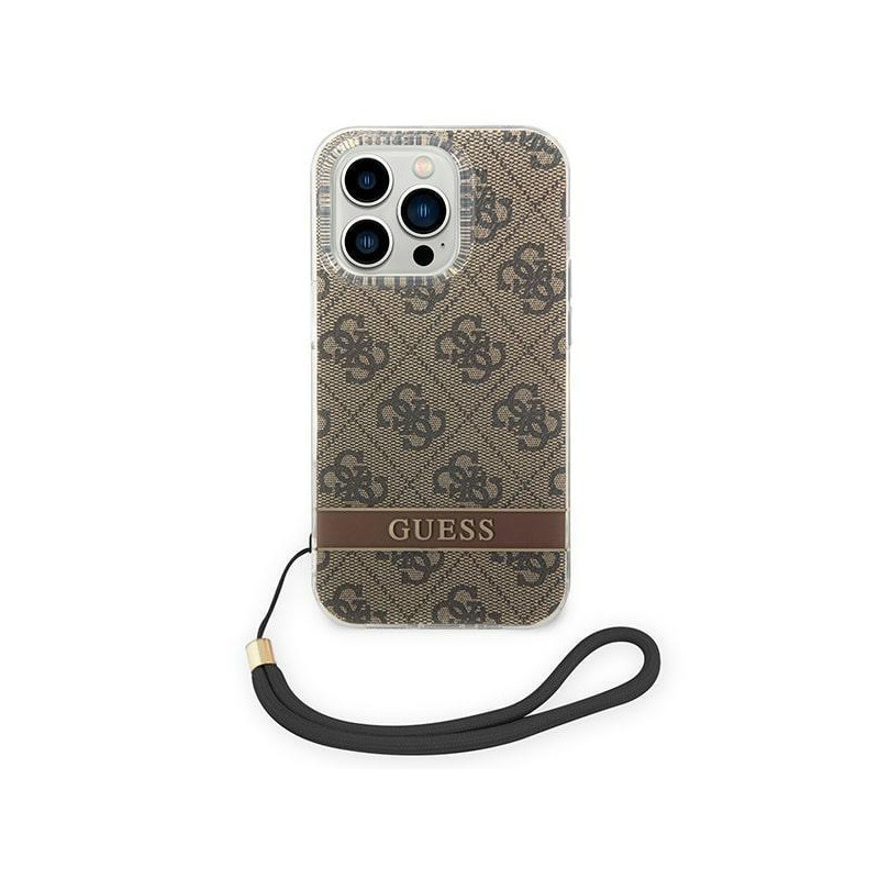 Guess 4G Print Strap dėklas iPhone 14 Pro - rudas