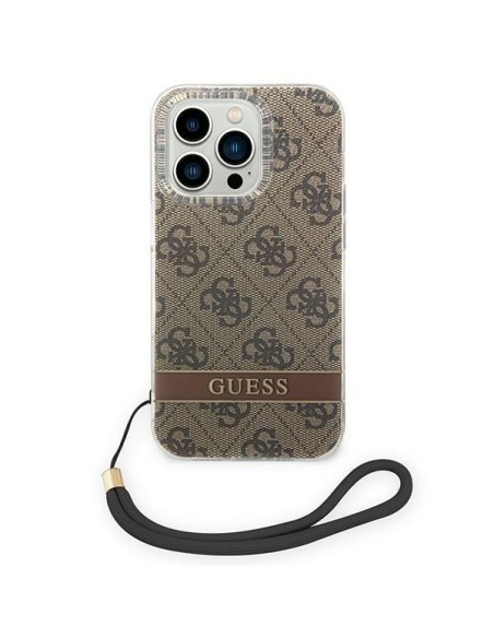 Guess 4G Print Strap dėklas iPhone 14 Pro - rudas Guess 4G Print Strap dėklas iPhone 14 Pro - rudas
