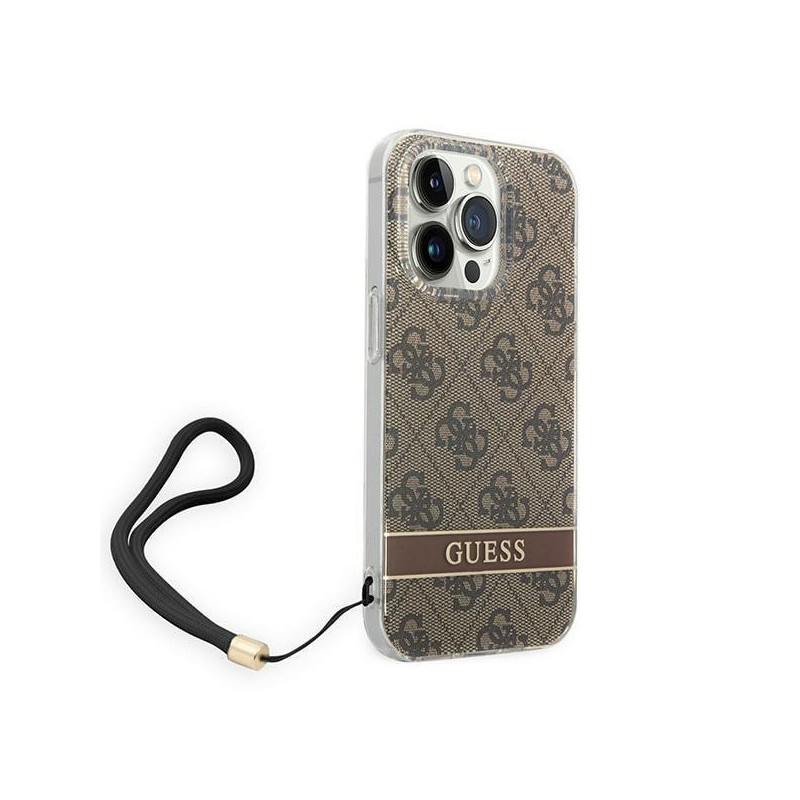 Guess 4G Print Strap dėklas iPhone 14 Pro - rudas