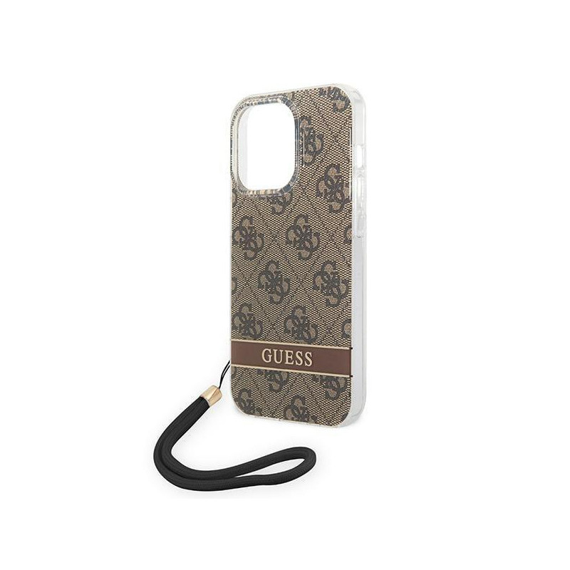 Guess 4G Print Strap dėklas iPhone 14 Pro - rudas