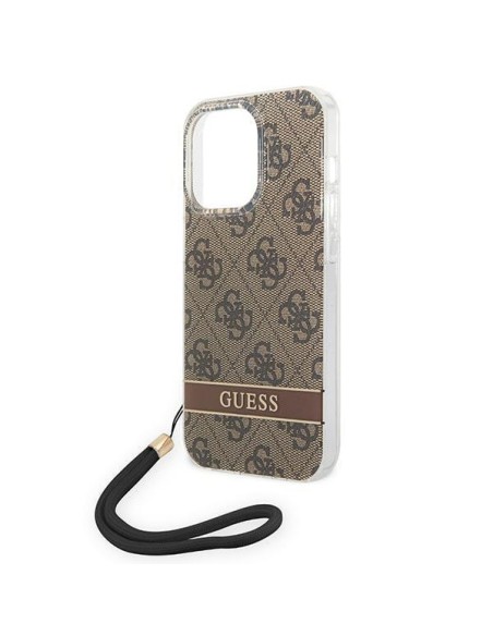 Guess 4G Print Strap dėklas iPhone 14 Pro - rudas Guess 4G Print Strap dėklas iPhone 14 Pro - rudas