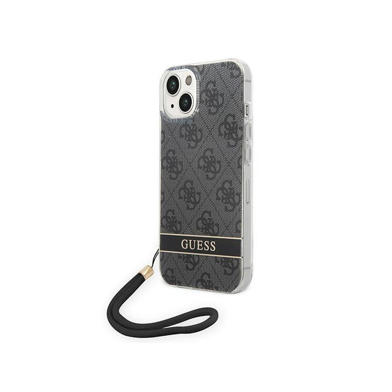 Guess 4G Print Strap dėklas, skirtas iPhone 14 Plus - juodas
