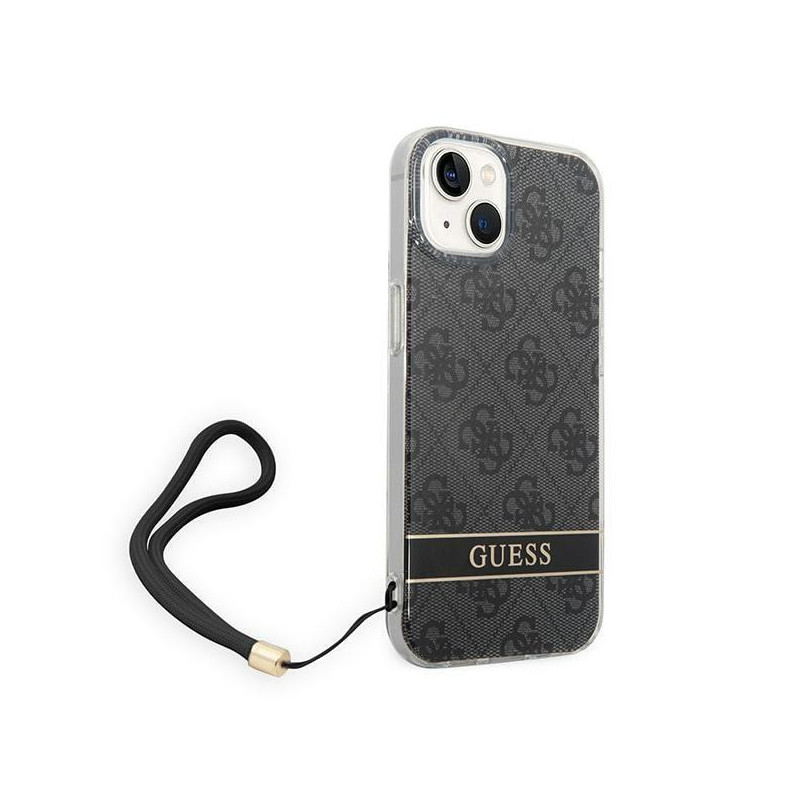 Guess 4G Print Strap dėklas, skirtas iPhone 14 Plus - juodas