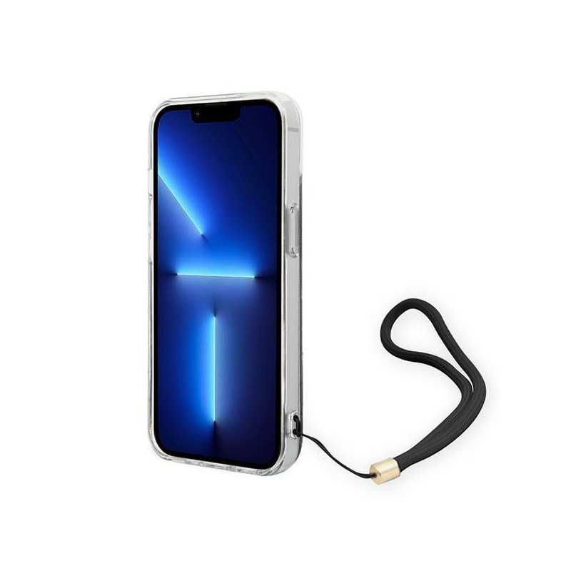 Guess 4G Print Strap dėklas, skirtas iPhone 14 Plus - juodas