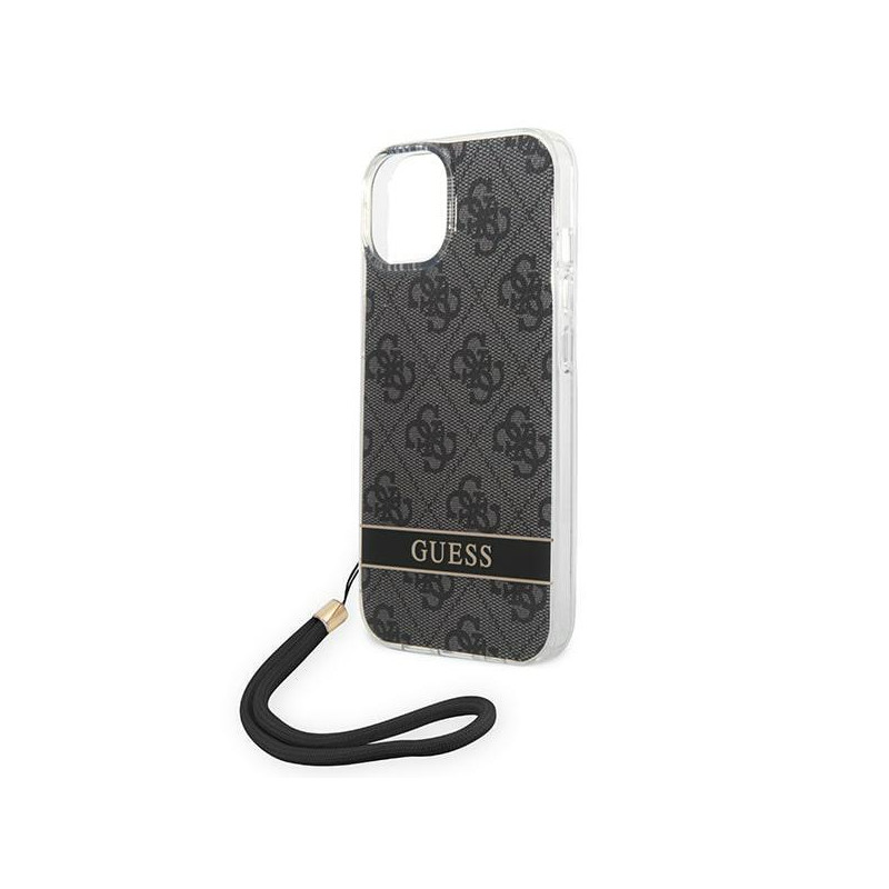 Guess 4G Print Strap dėklas, skirtas iPhone 14 Plus - juodas