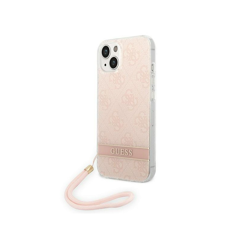 Guess 4G Print Strap dėklas iPhone 14 Plus - rožinis Guess 4G Print Strap dėklas iPhone 14 Plus - rožinis