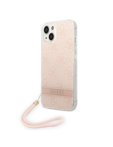 Guess 4G Print Strap dėklas iPhone 14 Plus - rožinis Guess 4G Print Strap dėklas iPhone 14 Plus - rožinis