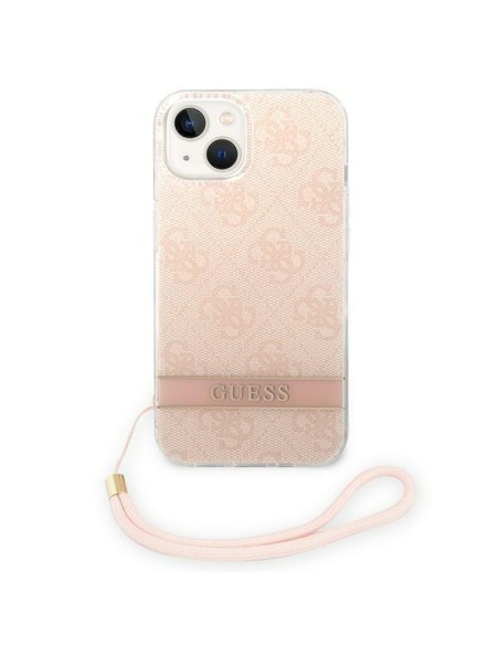 Guess 4G Print Strap dėklas iPhone 14 Plus - rožinis Guess 4G Print Strap dėklas iPhone 14 Plus - rožinis