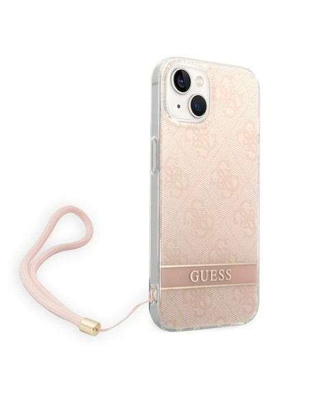Guess 4G Print Strap dėklas iPhone 14 Plus - rožinis Guess 4G Print Strap dėklas iPhone 14 Plus - rožinis