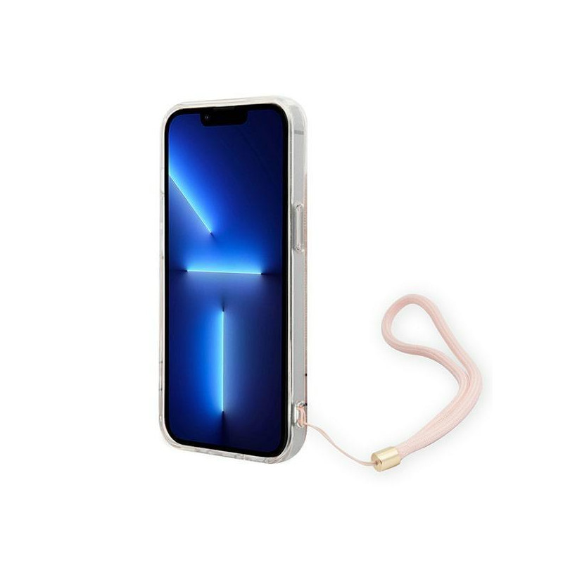Guess 4G Print Strap dėklas iPhone 14 Plus - rožinis