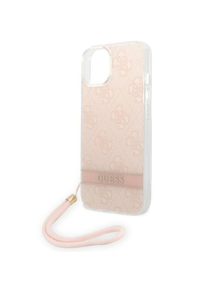 Guess 4G Print Strap dėklas iPhone 14 Plus - rožinis Guess 4G Print Strap dėklas iPhone 14 Plus - rožinis