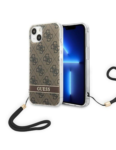 Guess 4G Print Strap dėklas iPhone 14 Plus - rudas Guess 4G Print Strap dėklas iPhone 14 Plus - rudas
