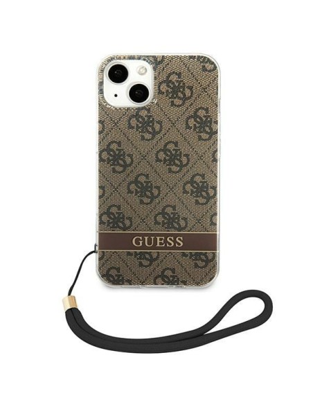 Guess 4G Print Strap dėklas iPhone 14 Plus - rudas Guess 4G Print Strap dėklas iPhone 14 Plus - rudas