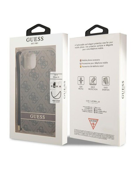 Guess 4G Print Strap dėklas iPhone 14 Plus - rudas