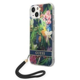 Guess Flower Strap dėklas iPhone 14 Plus - mėlynas