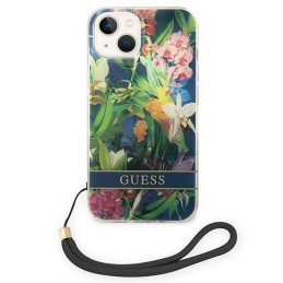 Guess Flower Strap dėklas iPhone 14 Plus - mėlynas