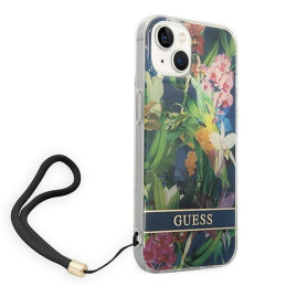 Guess Flower Strap dėklas iPhone 14 Plus - mėlynas