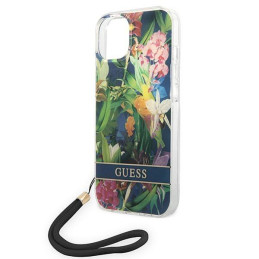Guess Flower Strap dėklas iPhone 14 Plus - mėlynas